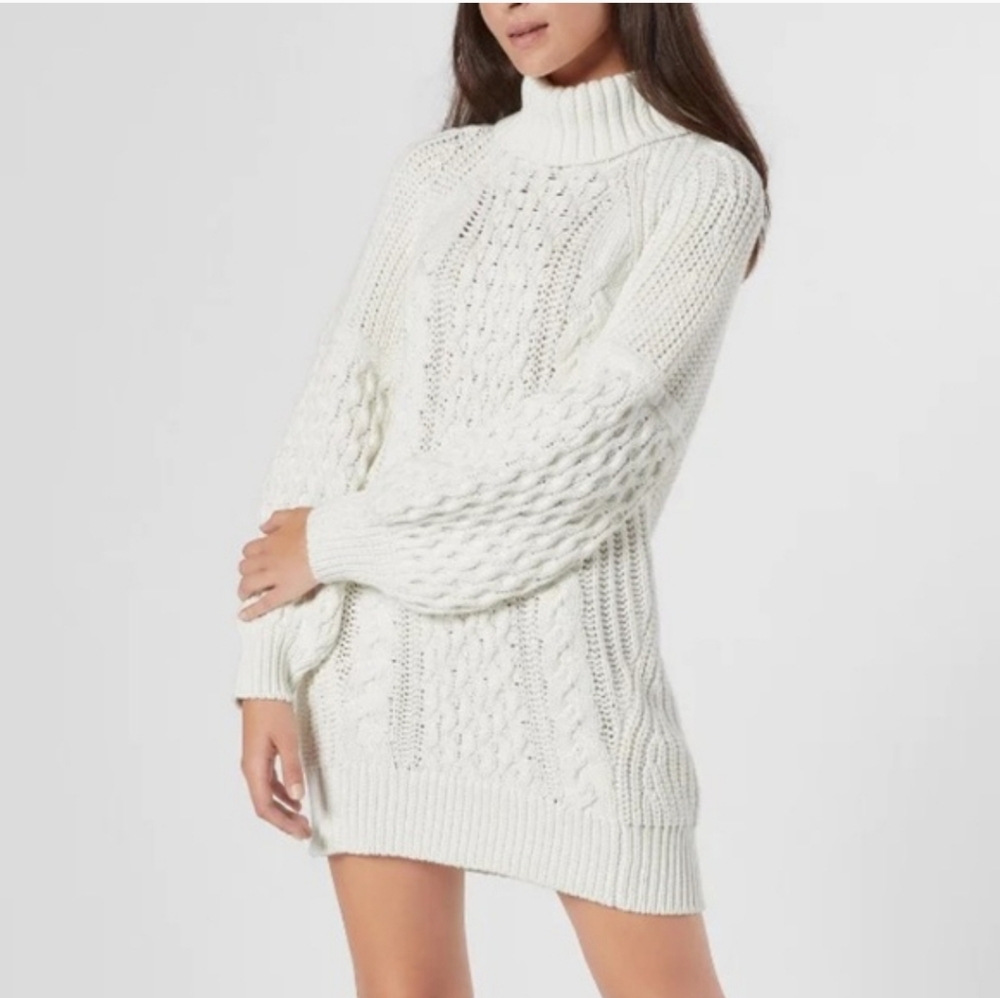 JOIE EMERA TURTLENECK OVERSIZED LONG CABLE KNIT SWEATER MINI DRESS MEDIUM